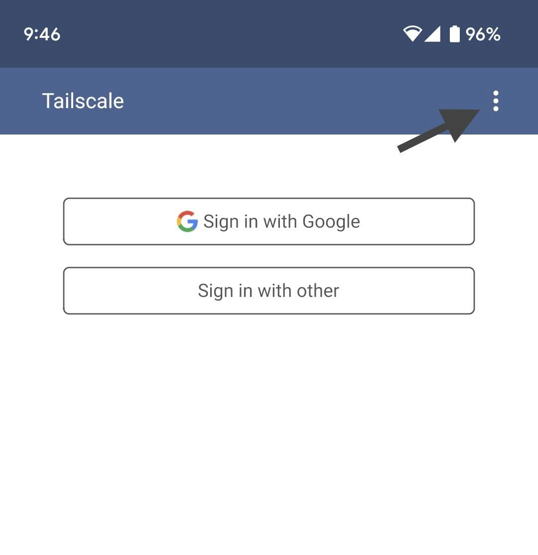 Tailscale mobile client initial screen